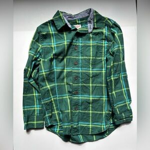 Cat & Jack Boys Green Plaid Button-Up Shirt Size 6-7